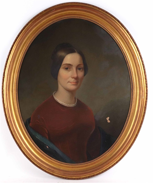 Oil on Canvas, Oval Portrait of a Woman