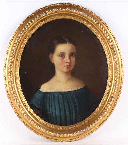 Oil on Canvas, Oval Portrait of a Girl 