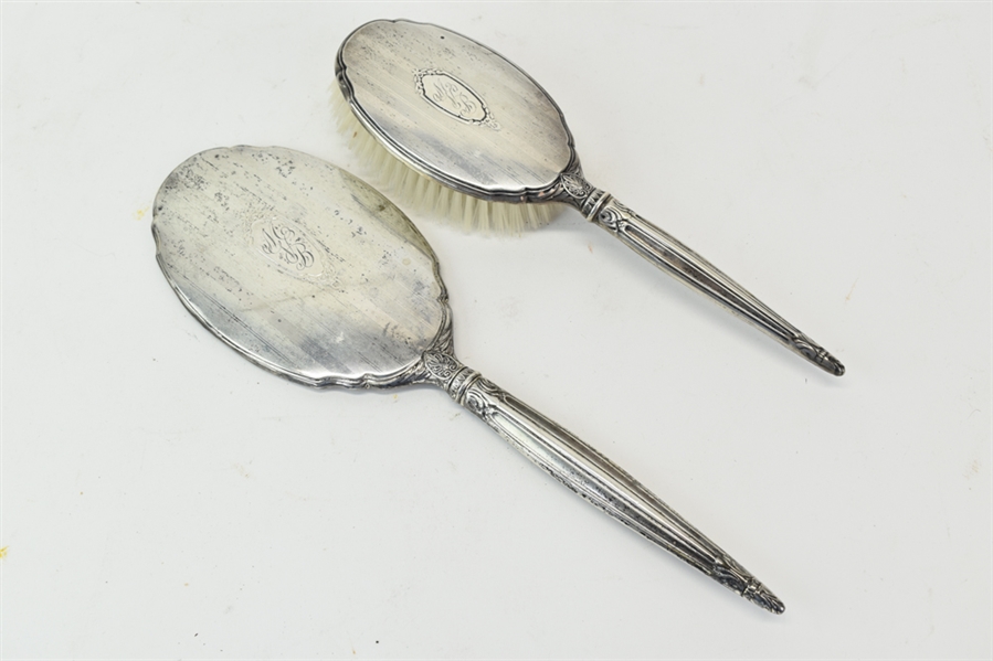 SB Sterling Silver Hand Mirror and Hairbrush Set