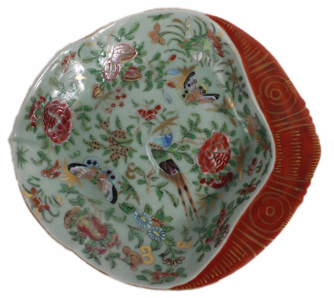 Chinese Export Celadon Glaze Orange Frame Bowl