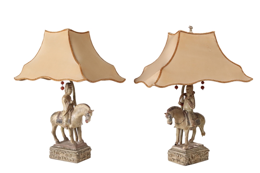 Pair of Chinese Glazed Pottery Table Lamps
