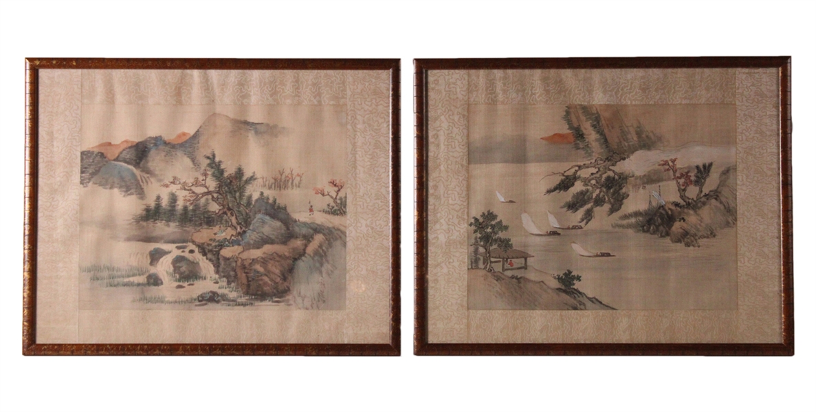 Two Chinese Watercolors on Silk, River Scenes