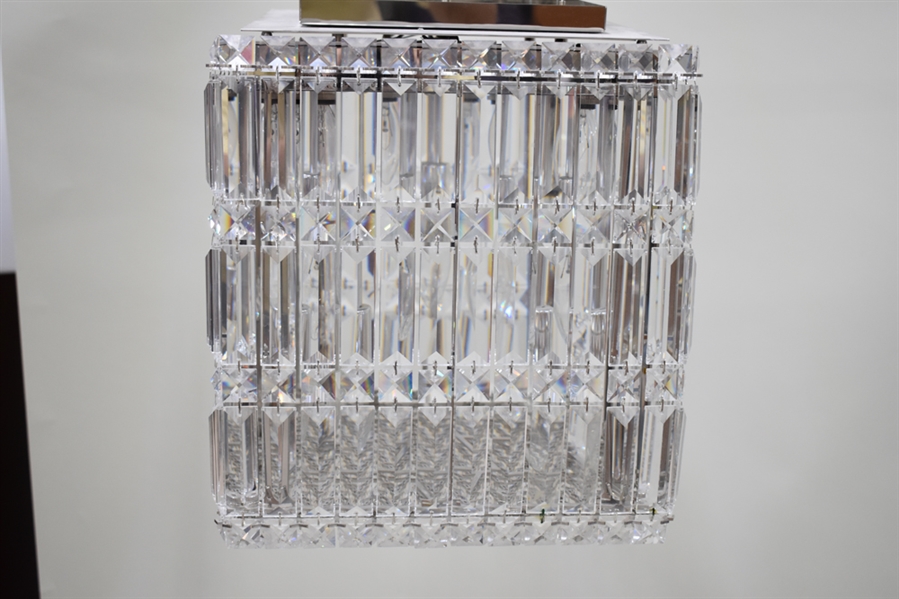 Pair of Modern Cube Form Crystal Chandeliers 