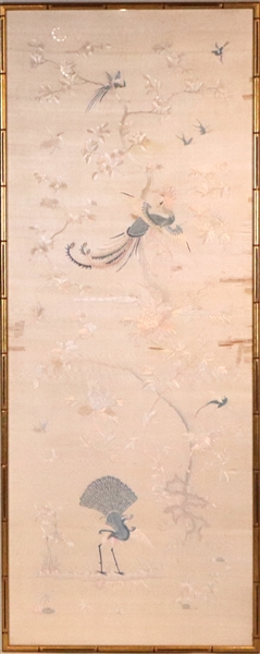 Asian Silk Scroll, Birds on Flowering Tree