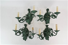 Two Pairs of Verdigris Wall Sconces