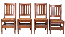 Four Similar Stickley Style Oak Side Chairs