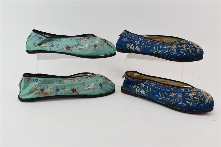 Two Pairs of Chinese Needlework Shoes