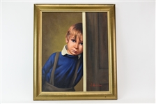 Oil on Canvas, Crying Boy in Doorway