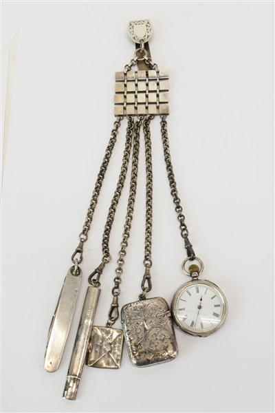 Sterling Silver Chatelaine with Pocket Watch