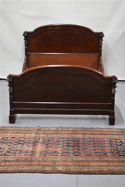 Late Classical Carved Mahogany Queen Sleigh Bed