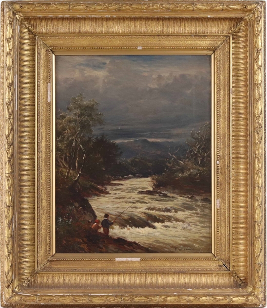 Benjamin Williams Leader, Oil on Canvas, Fishing
