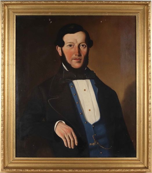 Oil on Canvas, Portrait of Gentleman in Blue Vest