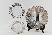 Thee Silver Overlay Glass Dishes