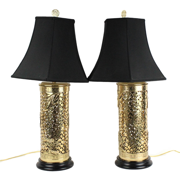 Pair of Reticulated Brass Table Lamps
