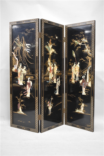 Japanese Black Lacquered 3 Panel Dressing Screen