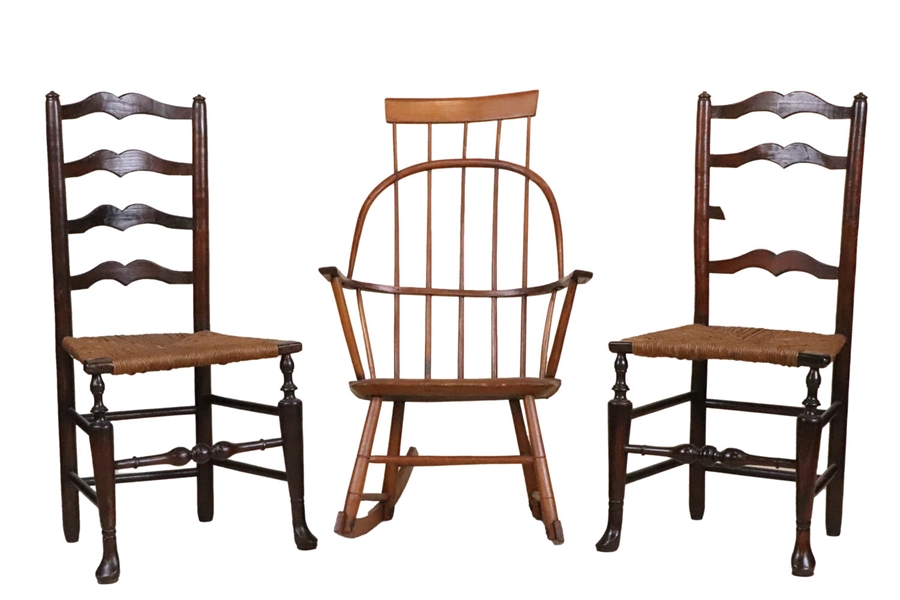 Pair of Ladderback Maple Rush Seat Side Chairs
