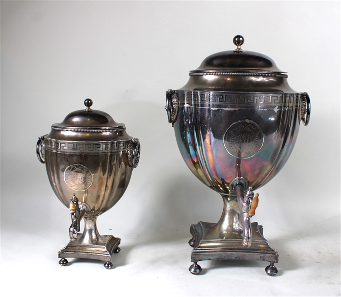 Pair of George III Fused-Plated Hot Water Urns