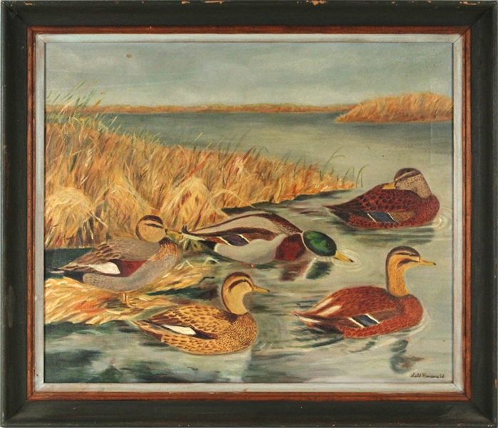 Lill Hanewald, Oil on Canvas, Ducks in Pond