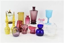 Lot of Colorful Hand Blown and Cut Glass Vessels