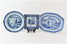 Three Canton Blue and White Serving Pieces
