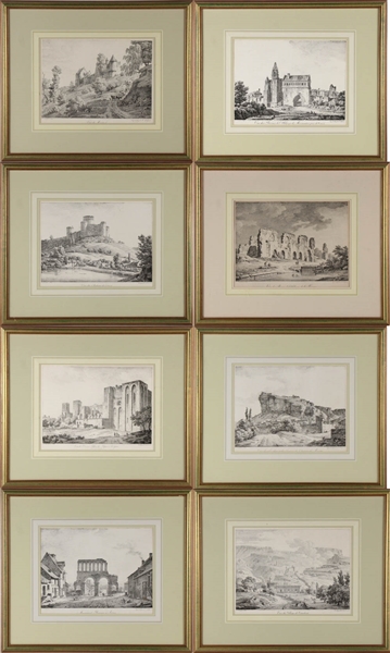 Eight Black and White Prints of Castles and Ruins