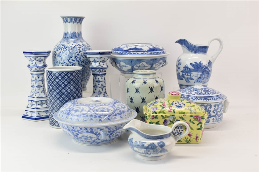 Group of Blue and White Table Articles