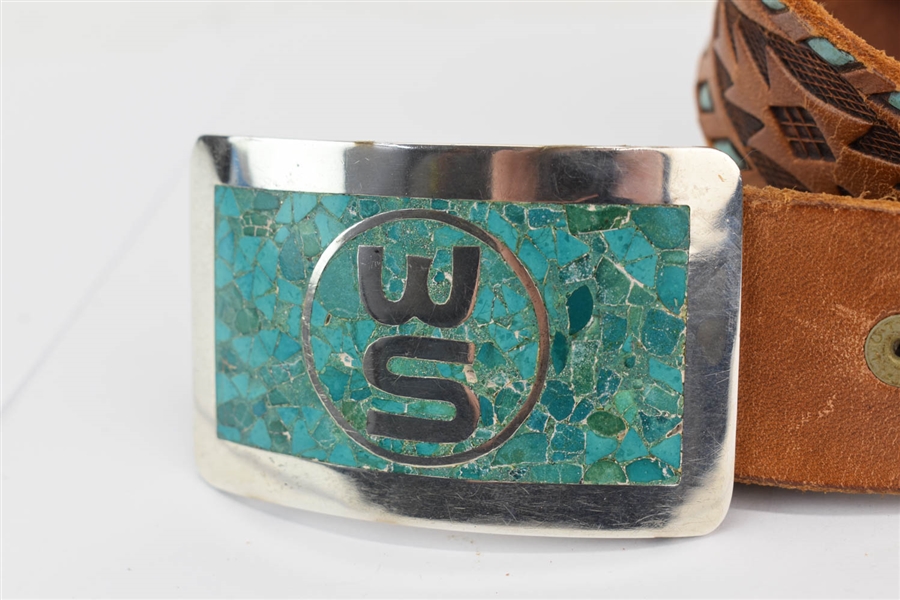 Sterling Silver and Turquoise Mexican Belt Buckle