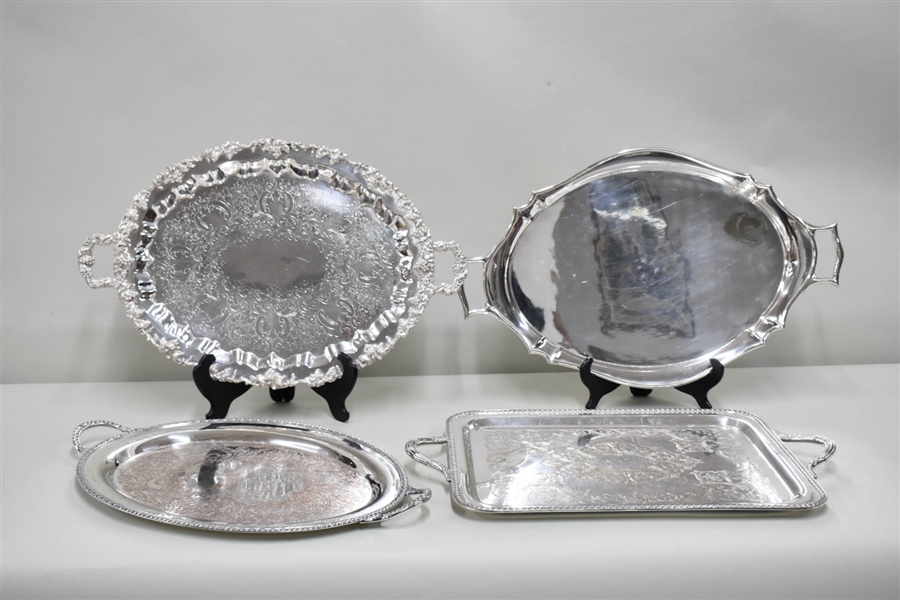 Four Assorted Silverplated Serving Trays