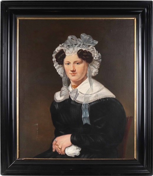 Oil on Canvas, Portrait of Woman in Lace Bonnet