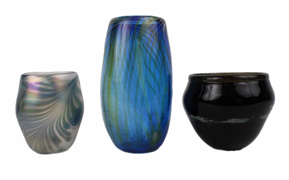 Three Studio Blown Glass Vases