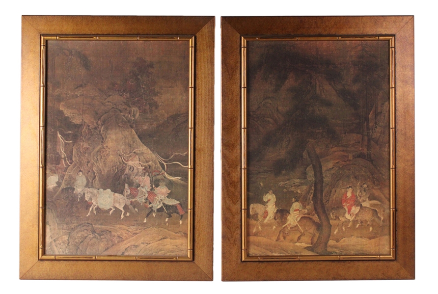 Pair of Chinese Prints, Figures on Horseback