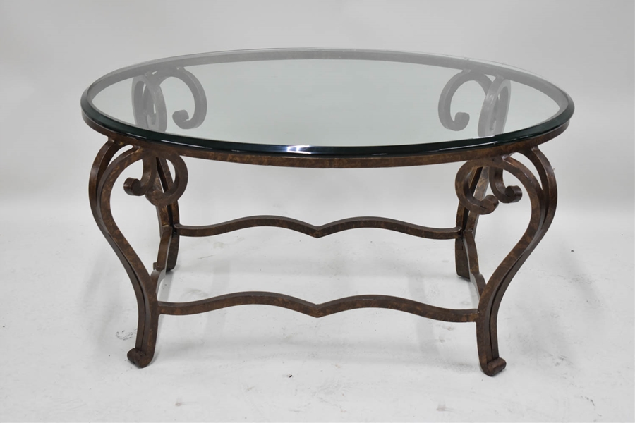 Modern Glass Top Iron Base Occasional Table