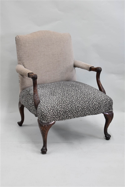 Chenille Upholstered Armchair With Carved Arms