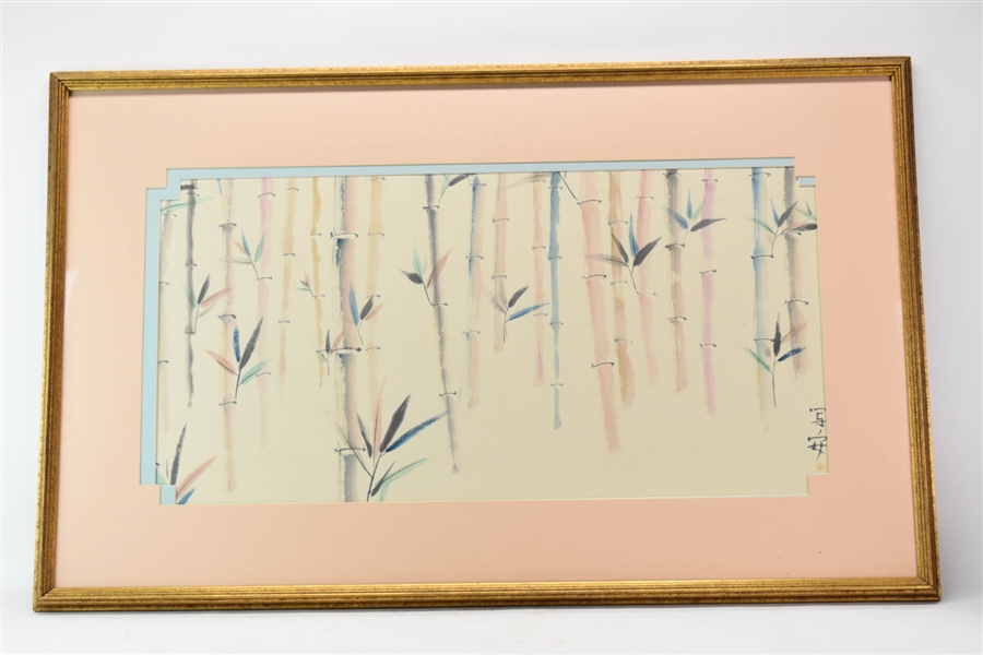 Japanese Print on Silk, Bamboo Forest