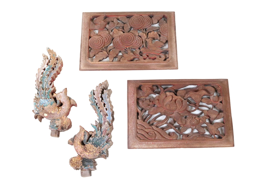 Four Asian Painted Wood Architectural Fragments