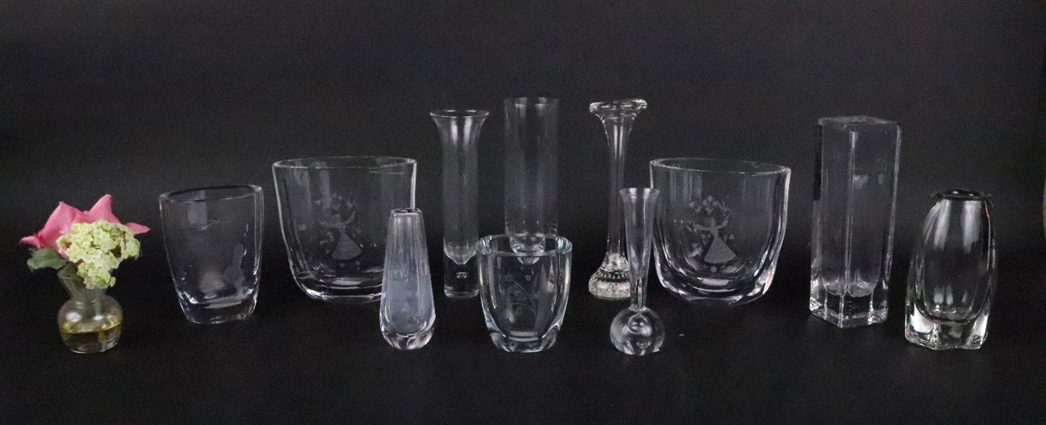 Group of Twelve Colorless Glass Vases