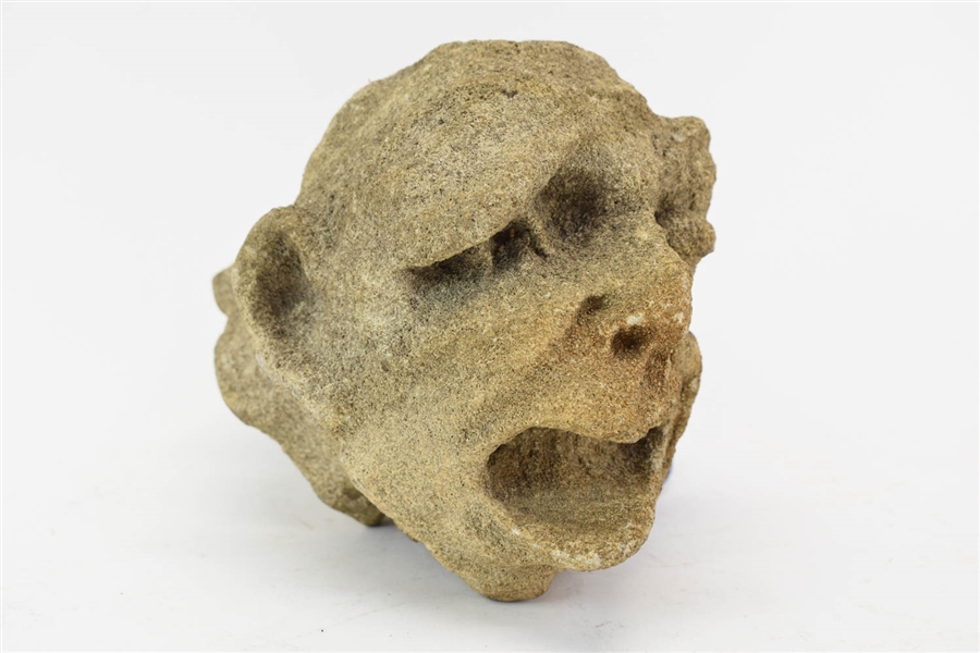 Weathered Carved Stone Grotesque Figural Head