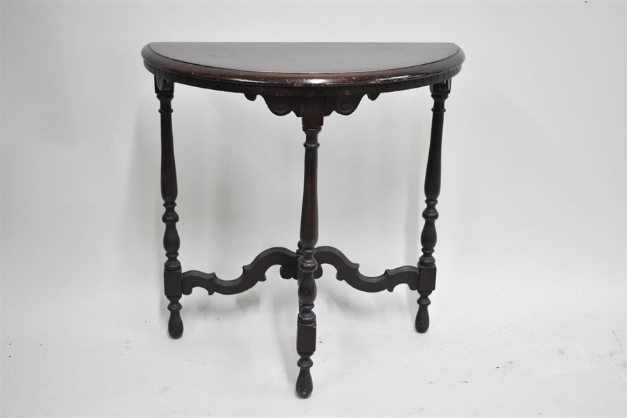 Dark Stained Wood Demilune Table