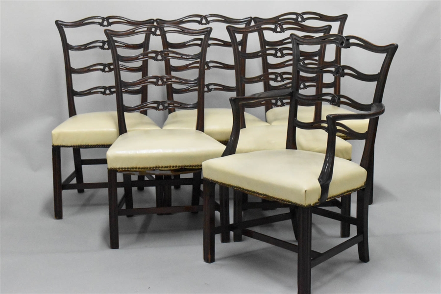 Six Mahogany Ribbon Back Dining Chairs
