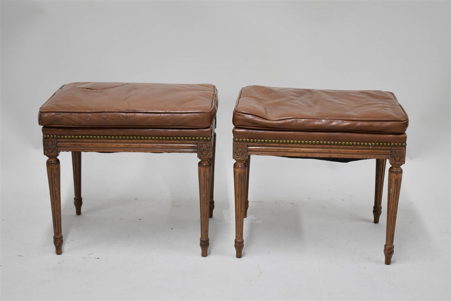Pair of Louis XVI Style Leather Benches