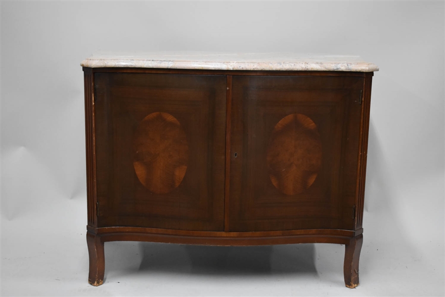 Mahogany Marble Top Serving Cabinet