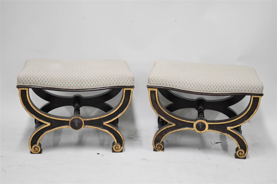 Pair of Regency Style Parcel Gilt Curule Benches