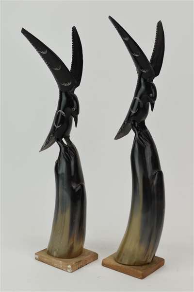 Two Carved Horn Birds