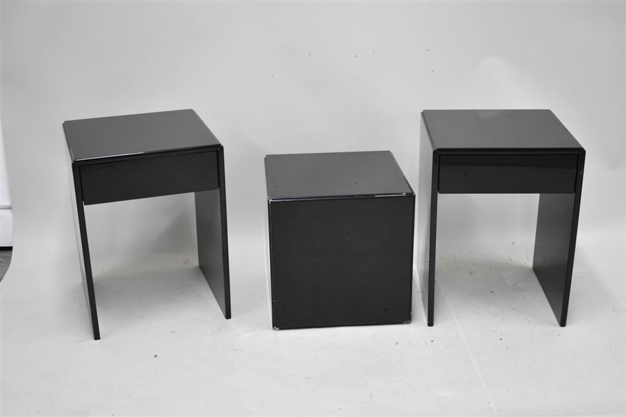 Pair of Black Lacquered Side Tables