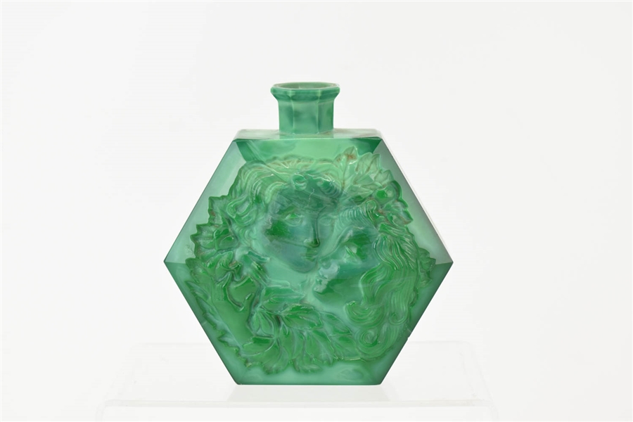 Carved Malachite Flask Depicting Adam and Eve
