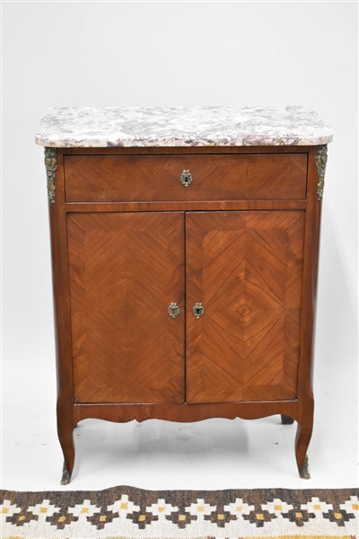 Antique French Marble Top Side Cabinet