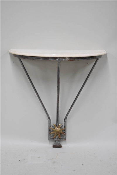 Vintage Iron Demilune Marble Top Console Table