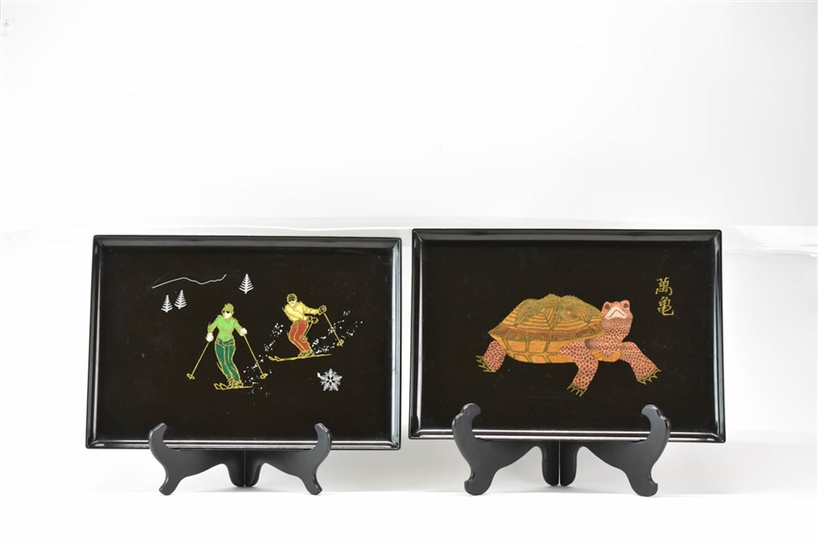 Two Modern Couroc Lacquered Trays