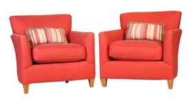 Pair of Crate & Barrel Red-Upholstered Club Chairs