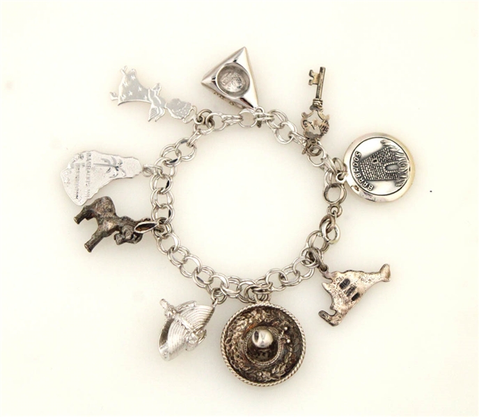 Sterling Silver Charm Bracelet With Nine Charms